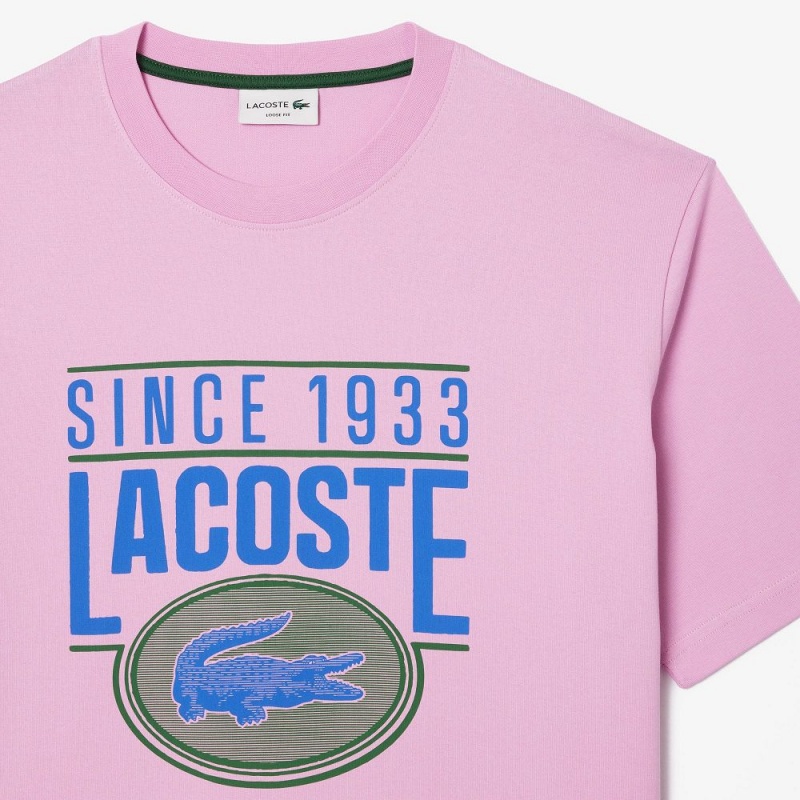 Men's Lacoste Loose Fit Cotton Jersey Print T-Shirt Pink | HIK418792