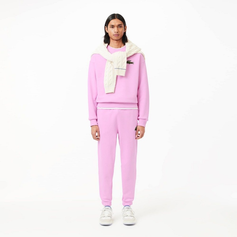 Men's Lacoste Loose Fit Crocodile Badge Sweatshirt Pink | XSJ103946