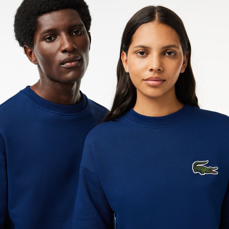 Men's Lacoste Loose Fit Crocodile Badge Sweatshirt Methylene blue | YLU216947