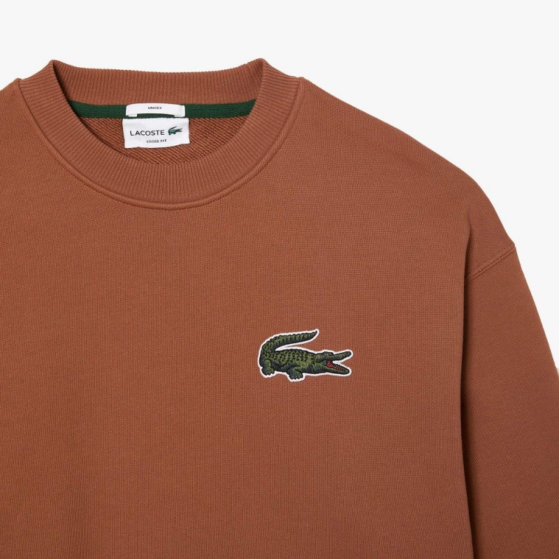 Men's Lacoste Loose Fit Crocodile Badge Sweatshirt Light Brown | EXC184062