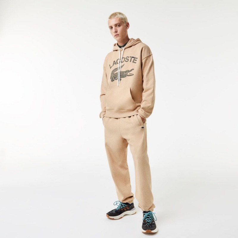 Men's Lacoste Loose Fit Crocodile Hoodie Beige | YQD023748