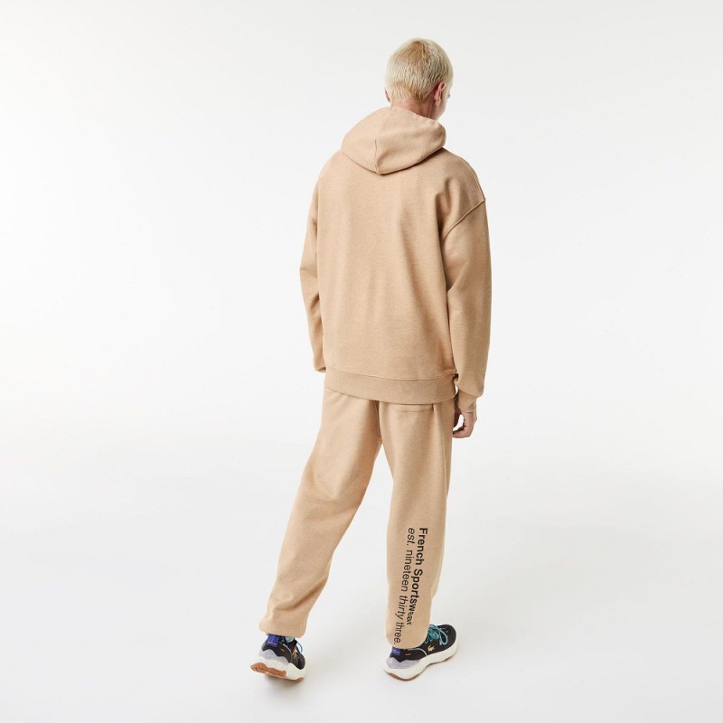 Men's Lacoste Loose Fit Crocodile Hoodie Beige | YQD023748