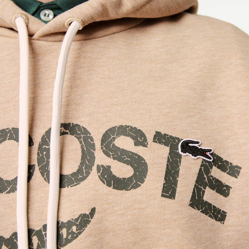 Men's Lacoste Loose Fit Crocodile Hoodie Beige | YQD023748