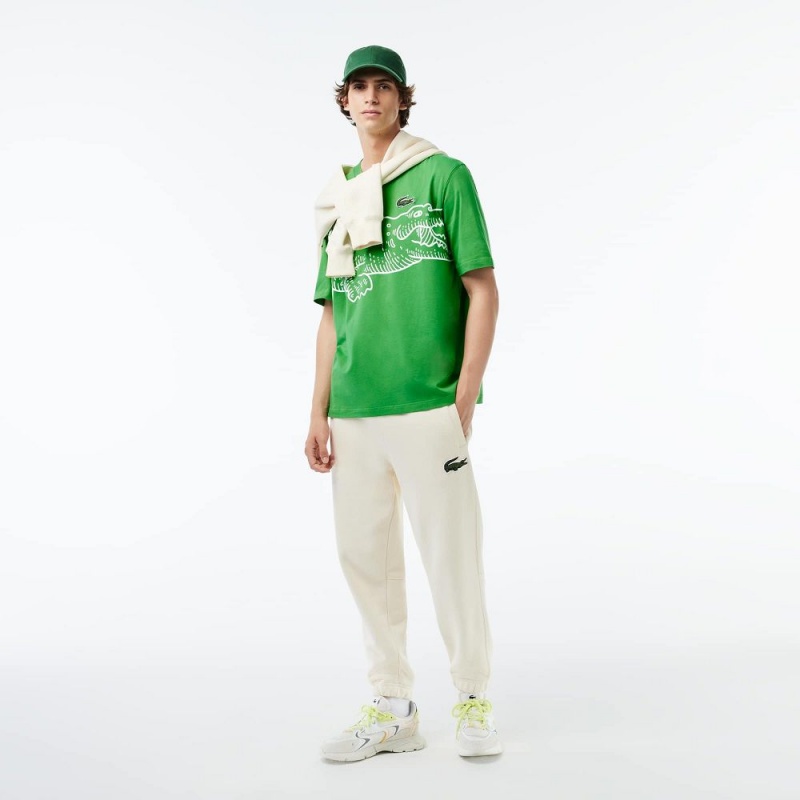 Men's Lacoste Loose Fit Crocodile Print Crew Neck T-Shirt Green | MTP236714