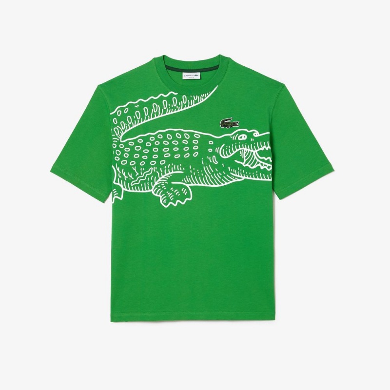 Men's Lacoste Loose Fit Crocodile Print Crew Neck T-Shirt Green | MTP236714