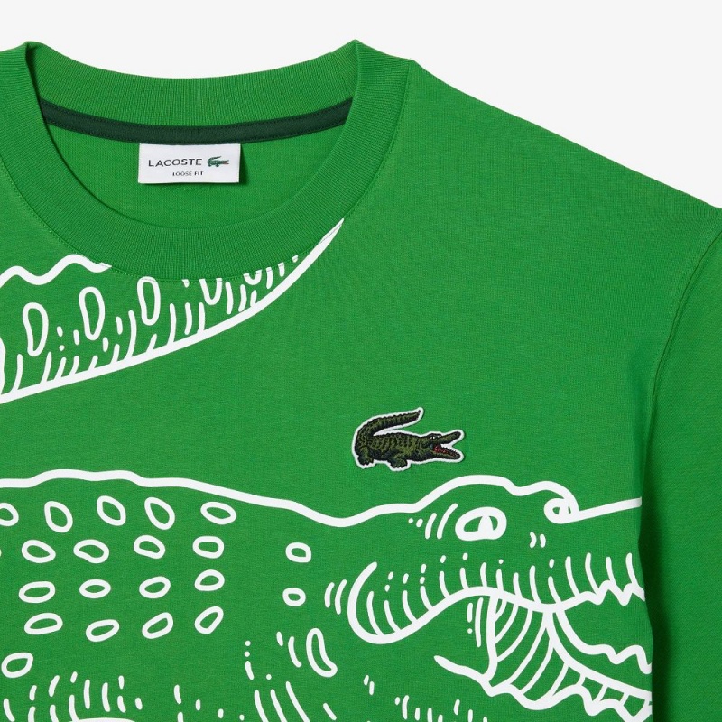 Men's Lacoste Loose Fit Crocodile Print Crew Neck T-Shirt Green | MTP236714