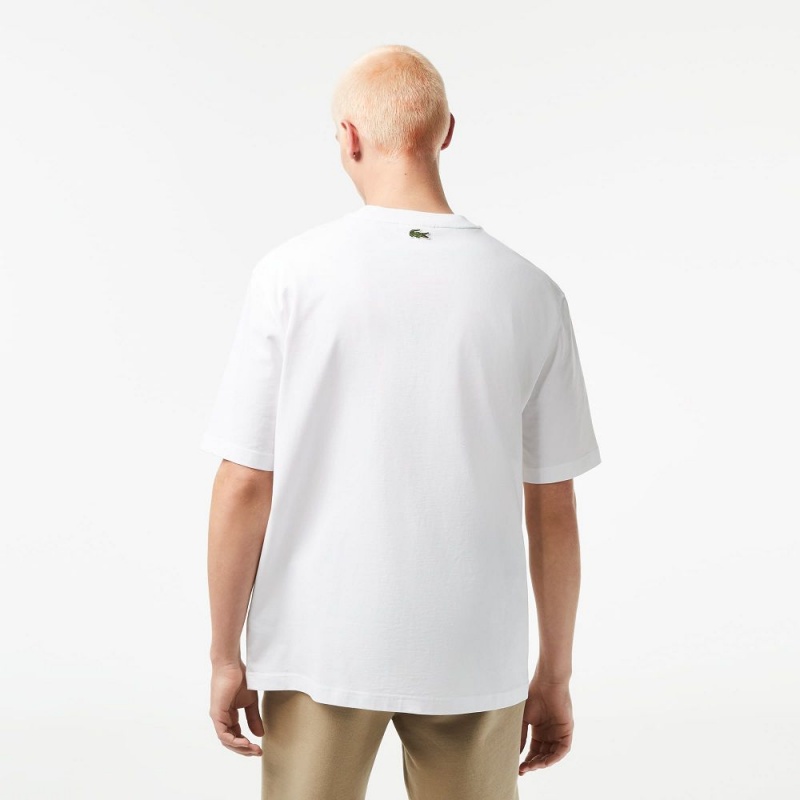 Men's Lacoste Loose Fit Crocodile Print Crew Neck T-Shirt White | DKY145938