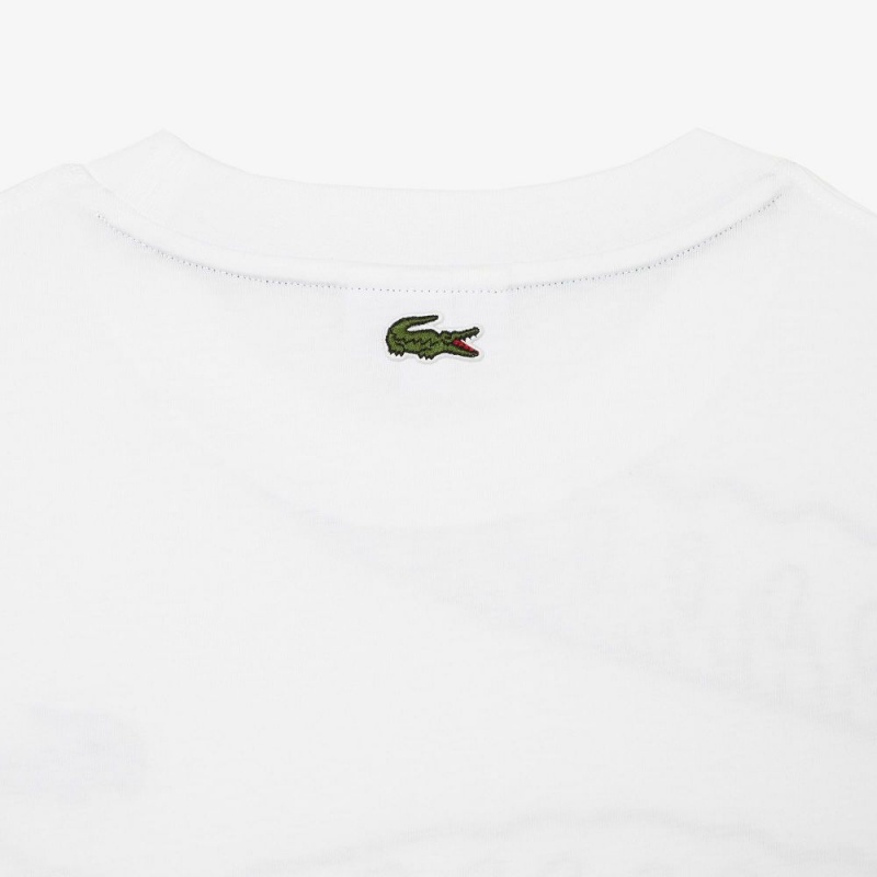 Men's Lacoste Loose Fit Crocodile Print Crew Neck T-Shirt White | DKY145938