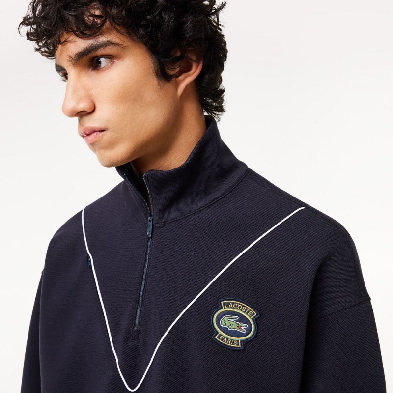 Men's Lacoste Loose Fit Half-Zip Piqué Sweatshirt Abysm blue | KFC958403