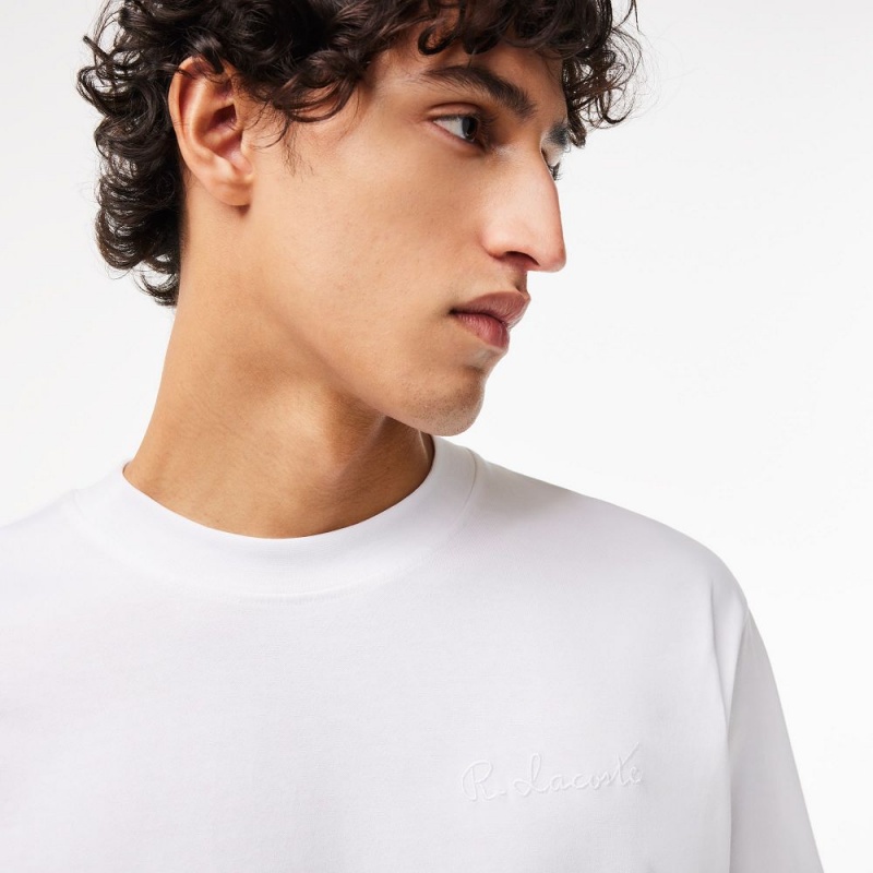 Men's Lacoste Loose Fit Heavy Cotton Embroidered T-Shirt White | HVB537204