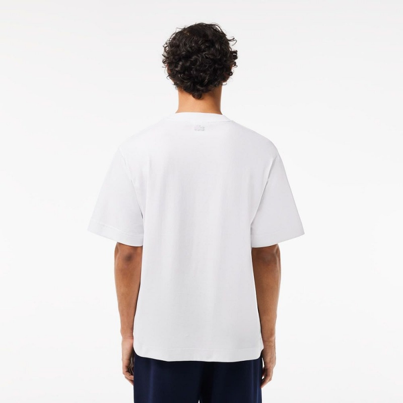 Men's Lacoste Loose Fit Heavy Cotton Embroidered T-Shirt White | HVB537204