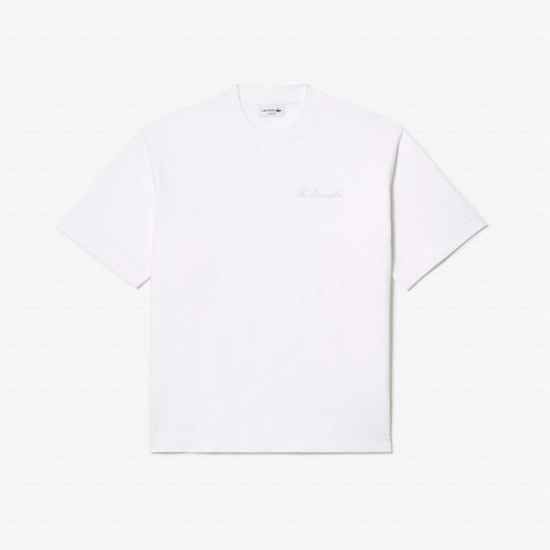 Men's Lacoste Loose Fit Heavy Cotton Embroidered T-Shirt White | HVB537204