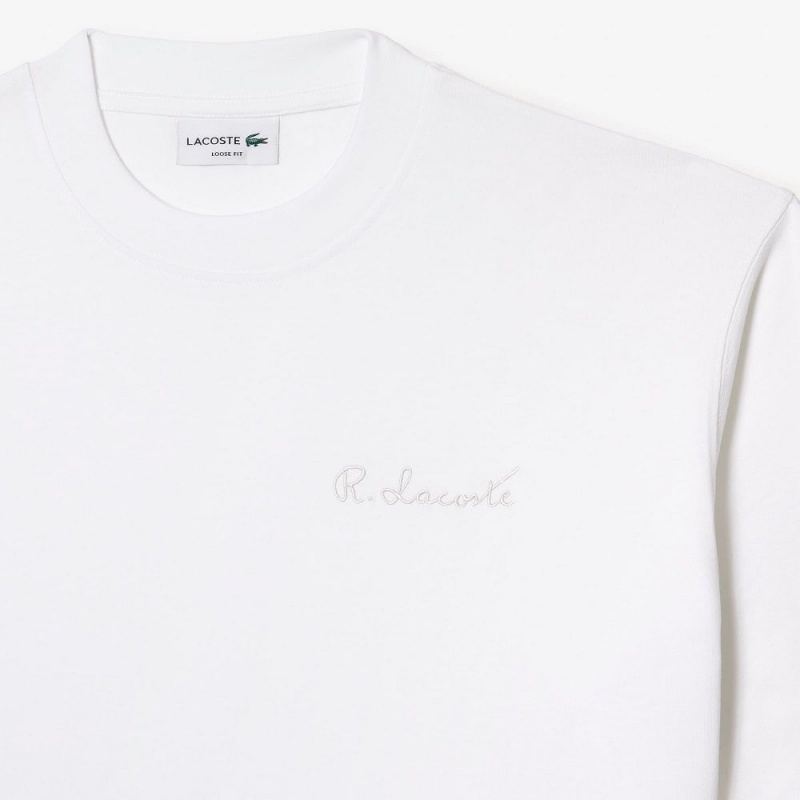 Men's Lacoste Loose Fit Heavy Cotton Embroidered T-Shirt White | HVB537204