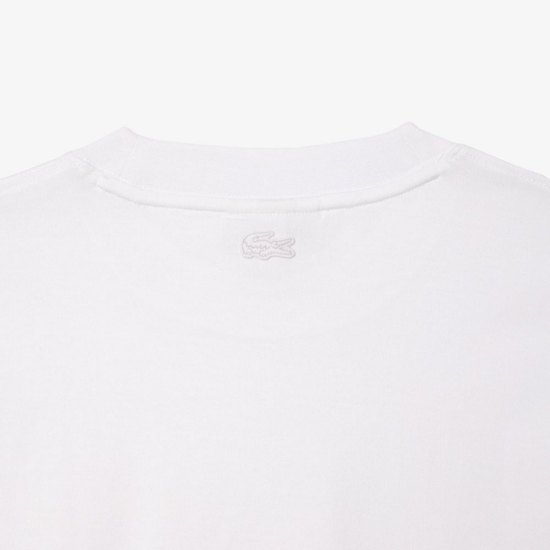 Men's Lacoste Loose Fit Heavy Cotton Embroidered T-Shirt White | HVB537204