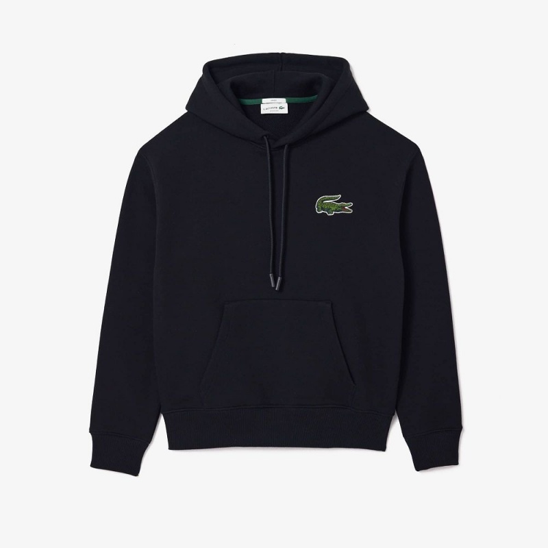 Men's Lacoste Loose Fit Hoodie Black | WVN290368