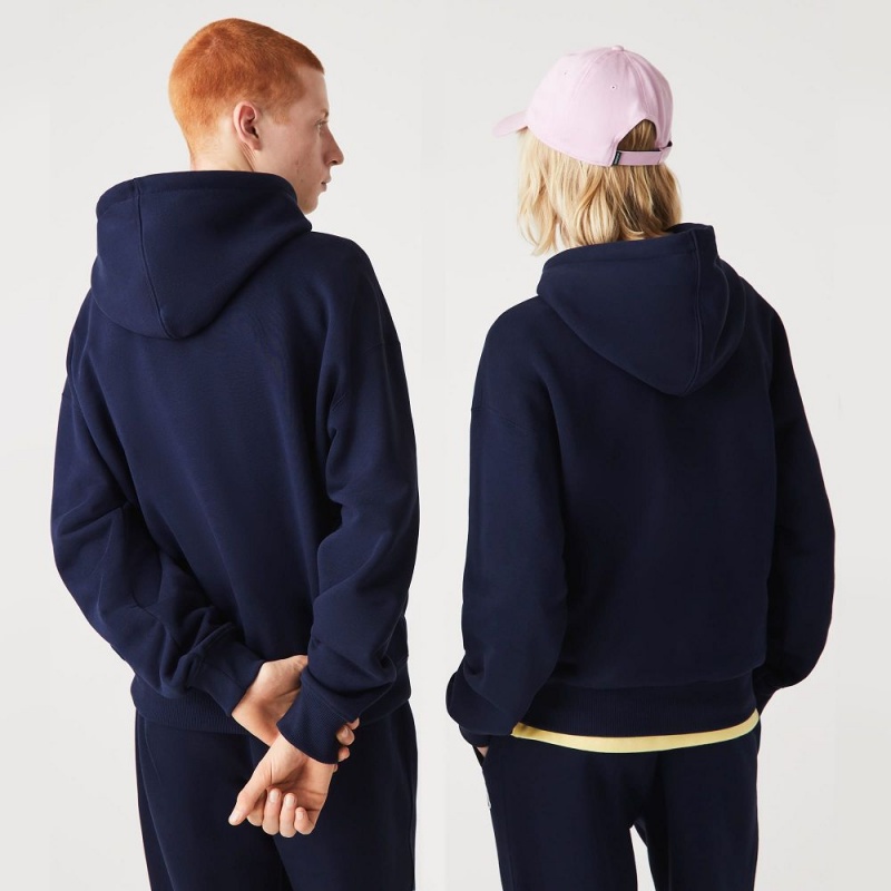 Men's Lacoste Loose Fit Hoodie Navy Blue | NYC184039