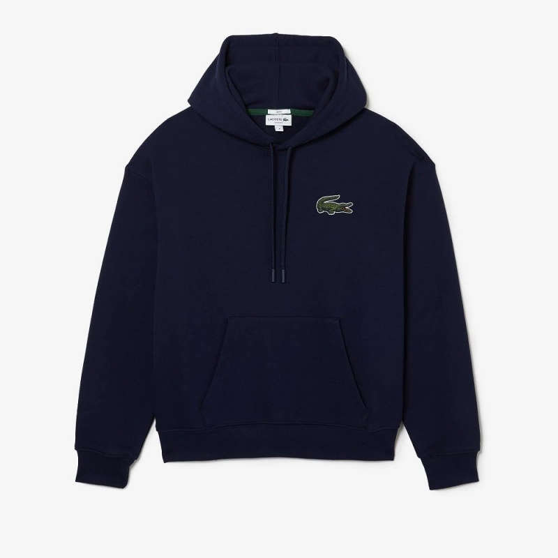 Men's Lacoste Loose Fit Hoodie Navy Blue | NYC184039