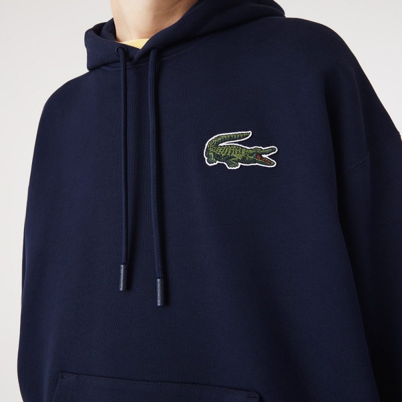 Men's Lacoste Loose Fit Hoodie Navy Blue | NYC184039