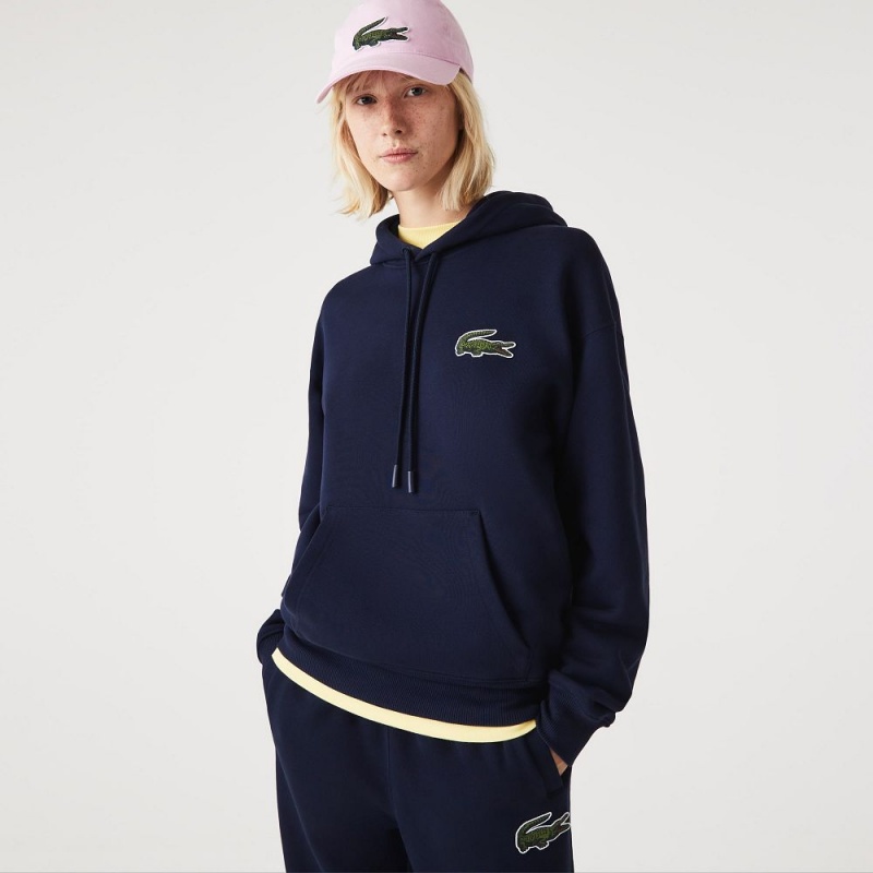 Men's Lacoste Loose Fit Hoodie Navy Blue | NYC184039