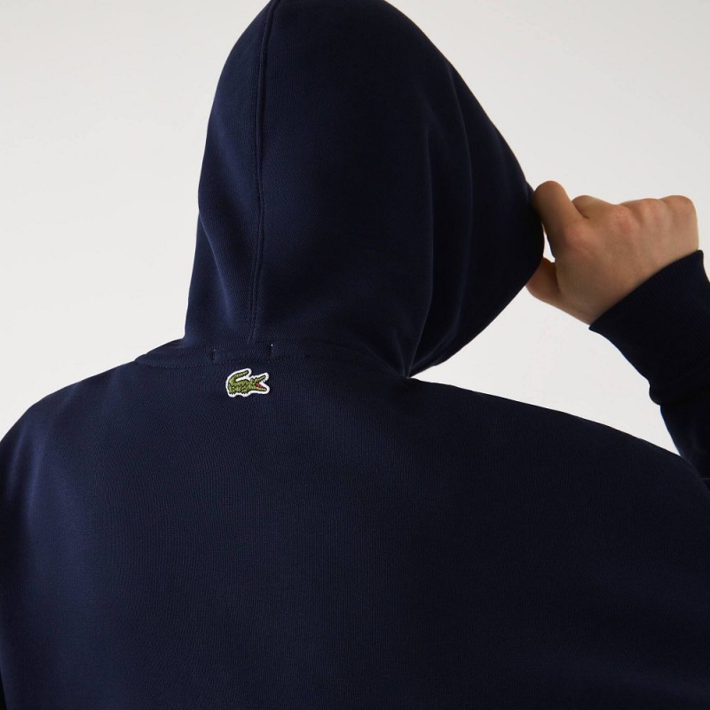 Men's Lacoste Loose Fit Hoodie Navy Blue | NYC184039