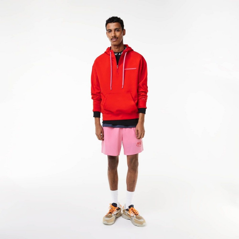 Men's Lacoste Loose Fit Hoodie Red | IUB106579