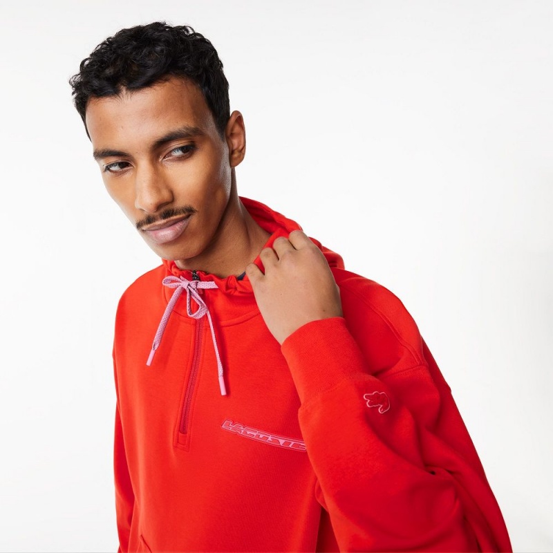 Men's Lacoste Loose Fit Hoodie Red | IUB106579