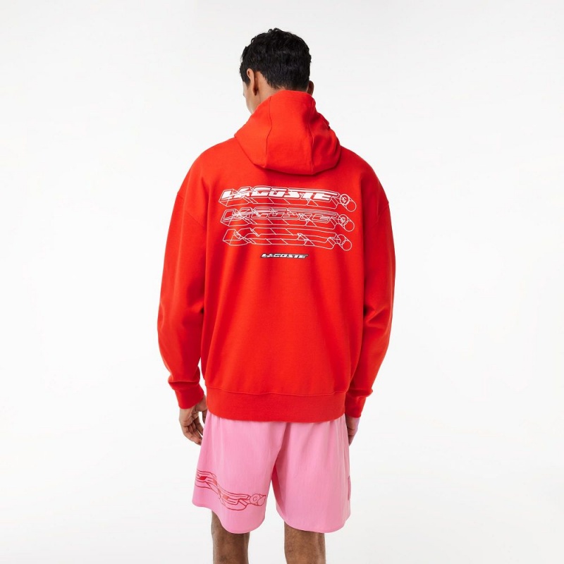 Men's Lacoste Loose Fit Hoodie Red | IUB106579