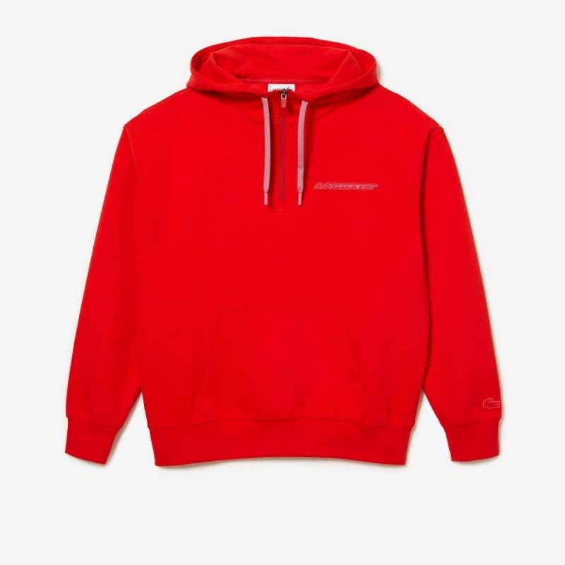 Men's Lacoste Loose Fit Hoodie Red | IUB106579