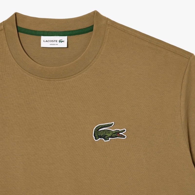 Men's Lacoste Loose Fit Large Croc Organic Heavy Cotton T-Shirt Brown | ARD176342