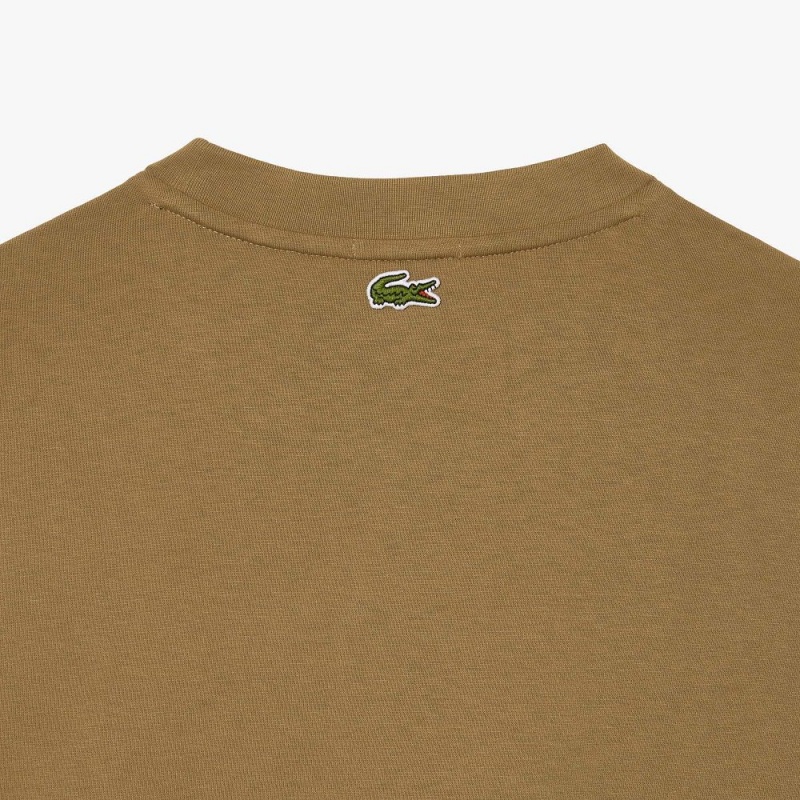 Men's Lacoste Loose Fit Large Croc Organic Heavy Cotton T-Shirt Brown | ARD176342