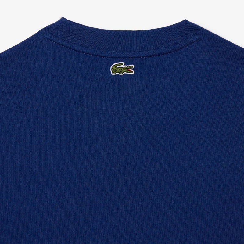 Men's Lacoste Loose Fit Large Croc Organic Heavy Cotton T-Shirt Methylene blue | NMA964013