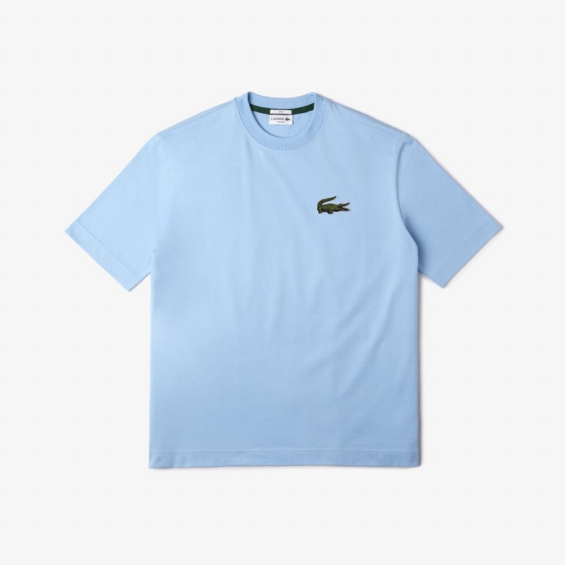 Men's Lacoste Loose Fit Large Croc Organic Heavy Cotton T-Shirt Pastel blue | NCP345906