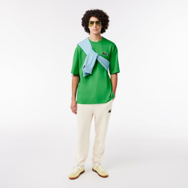 Men's Lacoste Loose Fit Large Croc Organic Heavy Cotton T-Shirt Green | WNC019674