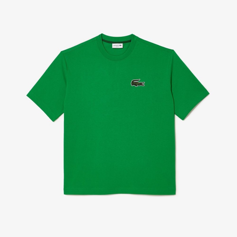 Men's Lacoste Loose Fit Large Croc Organic Heavy Cotton T-Shirt Green | WNC019674