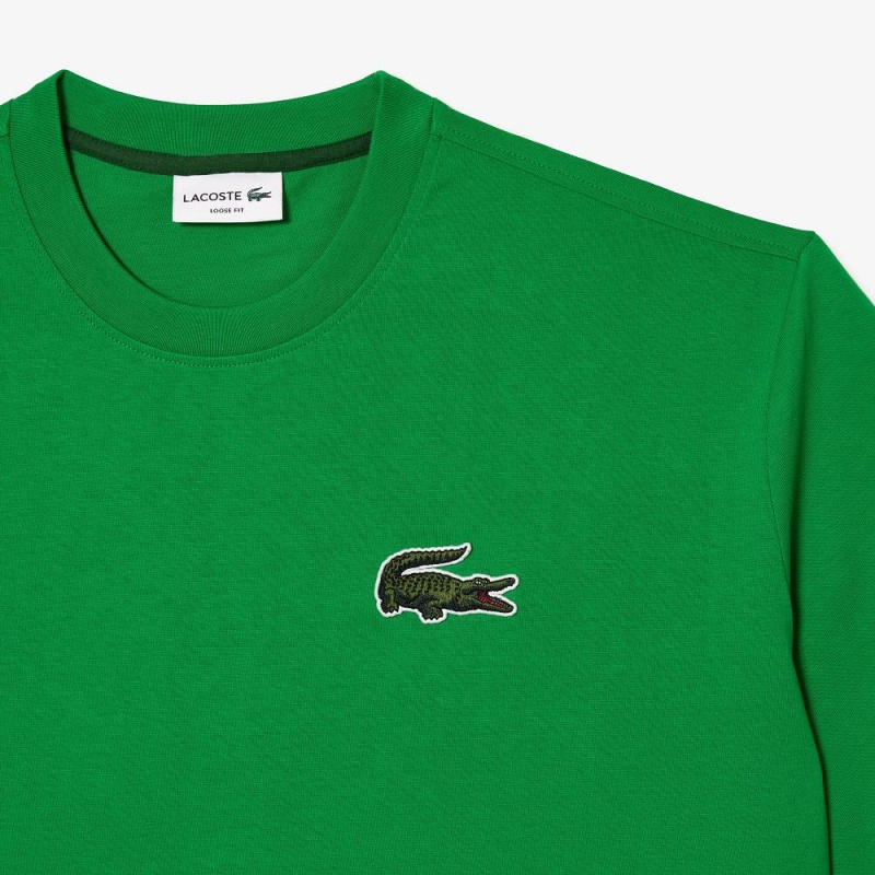 Men's Lacoste Loose Fit Large Croc Organic Heavy Cotton T-Shirt Green | WNC019674