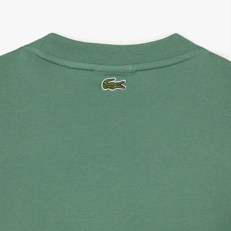 Men's Lacoste Loose Fit Large Croc Organic Heavy Cotton T-Shirt Khaki Green | SXA950482