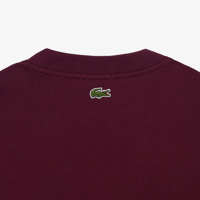 Men's Lacoste Loose Fit Large Croc Organic Heavy Cotton T-Shirt Bordeaux | VNX879403