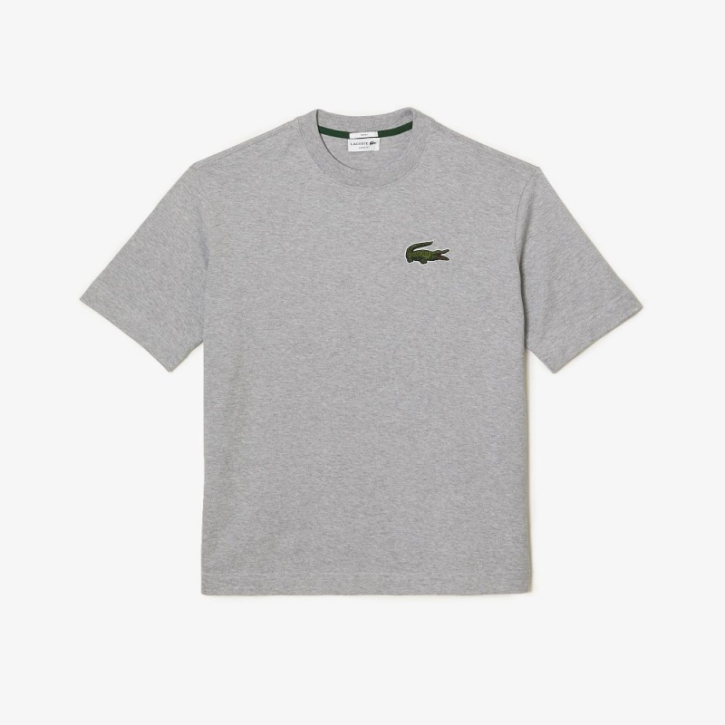 Men's Lacoste Loose Fit Large Croc Organic Heavy Cotton T-Shirt Grey Chine | LMA038619