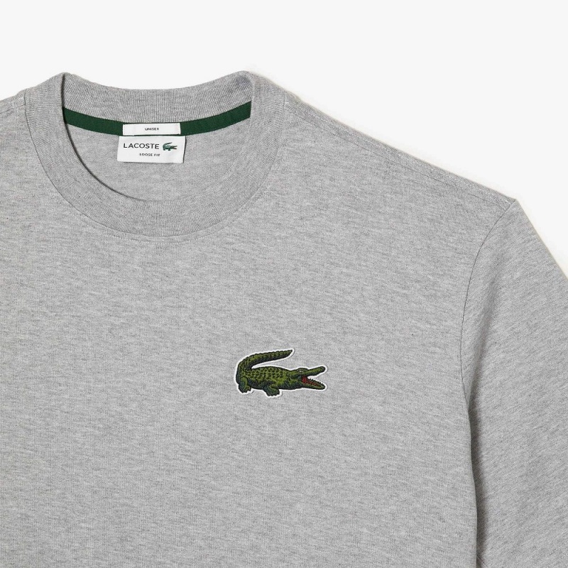 Men's Lacoste Loose Fit Large Croc Organic Heavy Cotton T-Shirt Grey Chine | LMA038619