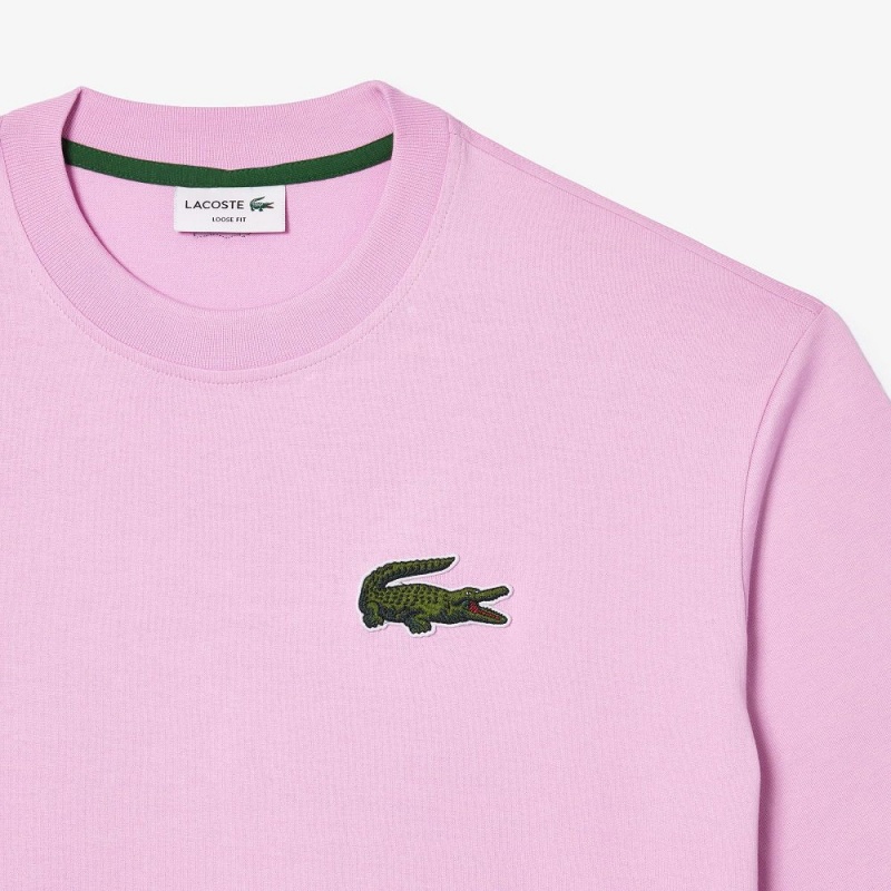 Men's Lacoste Loose Fit Large Croc Organic Heavy Cotton T-Shirt Pink | VZH095463