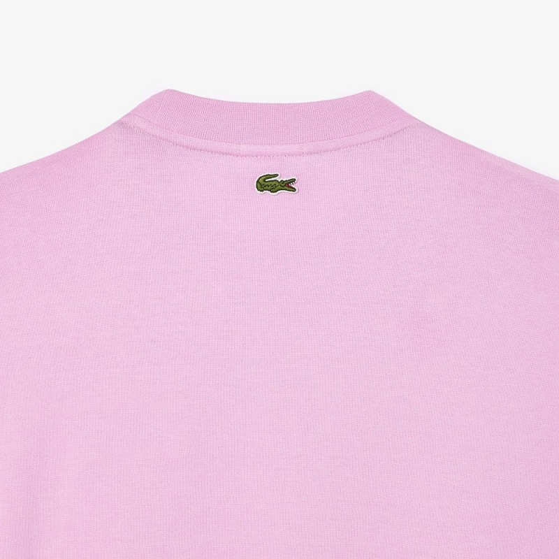 Men's Lacoste Loose Fit Large Croc Organic Heavy Cotton T-Shirt Pink | VZH095463