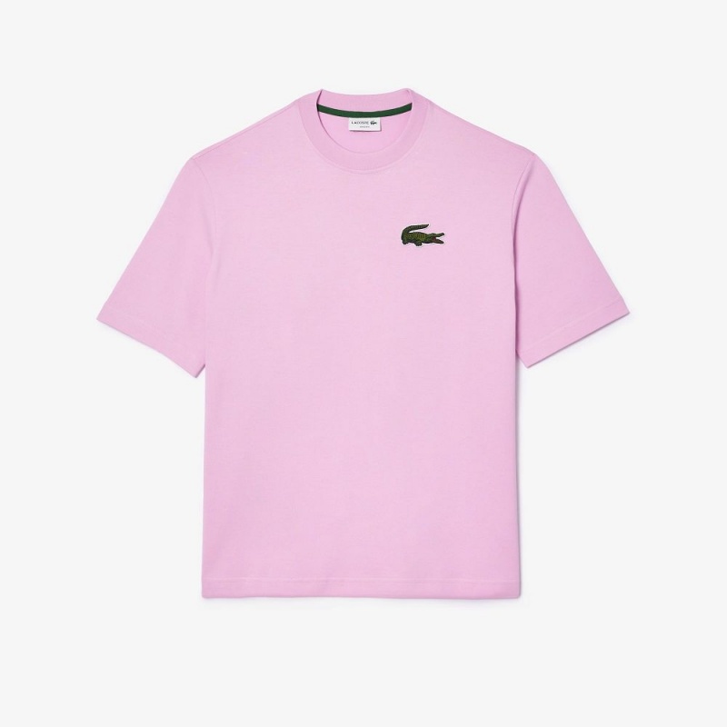 Men\'s Lacoste Loose Fit Large Croc Organic Heavy Cotton T-Shirt Pink | VZH095463