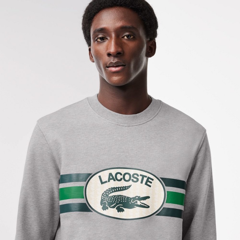 Men's Lacoste Loose Fit Monogram Fleece Sweatshirt Grey Chine | ZAO038526