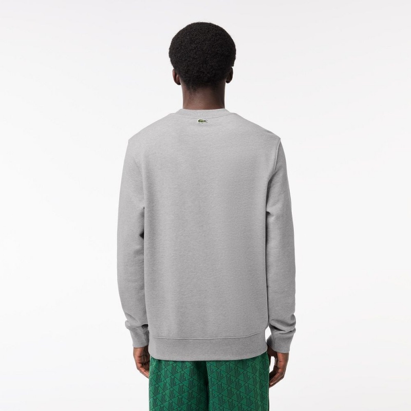 Men's Lacoste Loose Fit Monogram Fleece Sweatshirt Grey Chine | ZAO038526