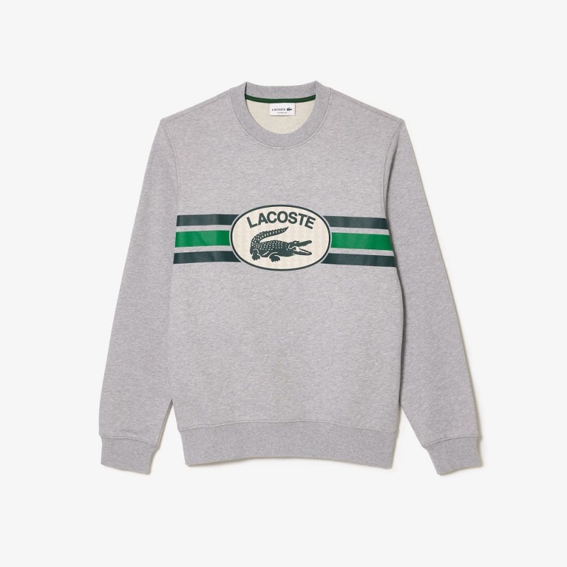 Men's Lacoste Loose Fit Monogram Fleece Sweatshirt Grey Chine | ZAO038526