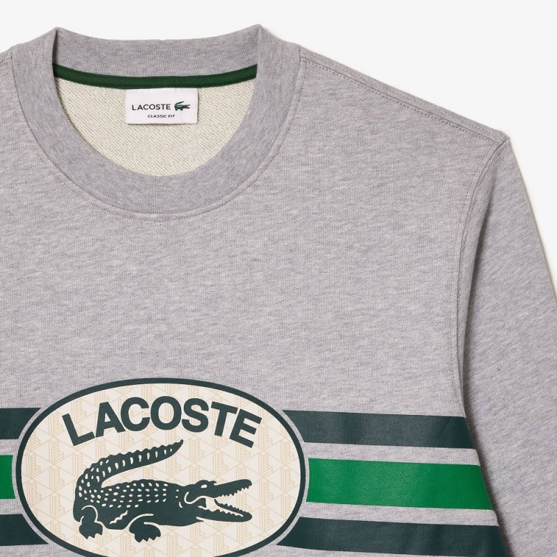 Men's Lacoste Loose Fit Monogram Fleece Sweatshirt Grey Chine | ZAO038526