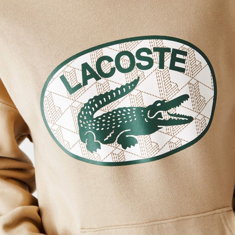 Men's Lacoste Loose Fit Monogram Hoodie Beige | TRQ534768