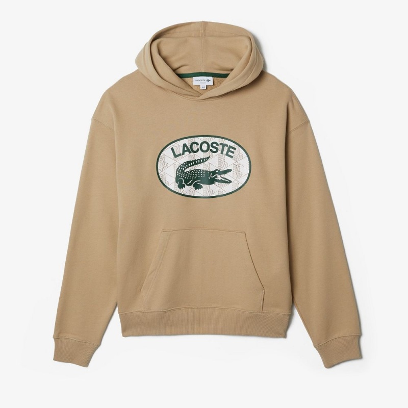 Men's Lacoste Loose Fit Monogram Hoodie Beige | TRQ534768