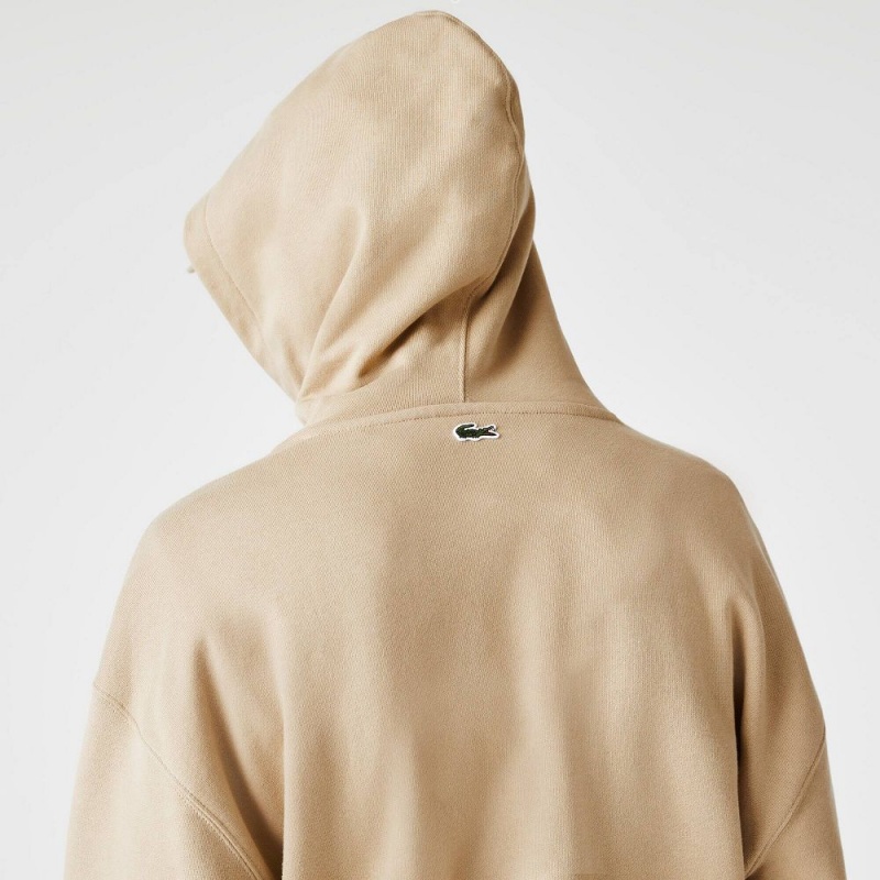 Men's Lacoste Loose Fit Monogram Hoodie Beige | TRQ534768