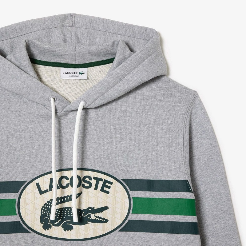 Men's Lacoste Loose Fit Monogram Hoodie Grey Chine | RFK708492